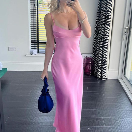 2023 Elegant Sleeveless Satin Camis Long Dress for Women - Jack of All Trends