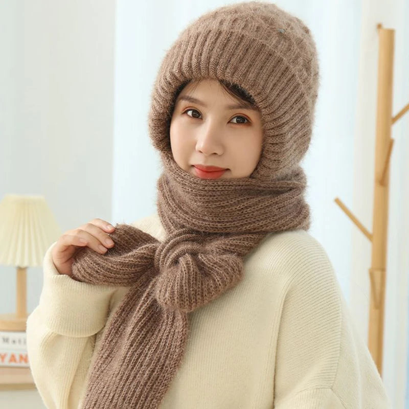 Women Winter Plush Hat Scarf