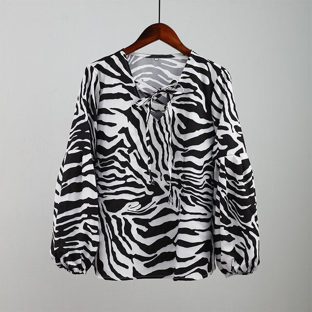 Zebra V-neck Women Blouse - Jack of All Trends