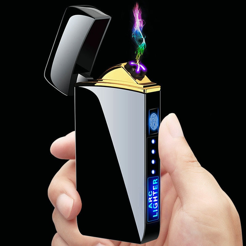 Windproof Metal Flameless Electric Lighter Dual Arc Plasma USB Lighter LED Power Display Touch Induction Lighter - Jack of All Trends