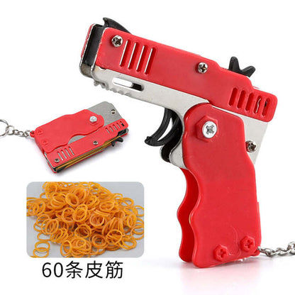 Shooting Pistol rubber band gun Chain Key 1PCS Kid Tools Funny Party keychain gun metal gun 60 rubber bands gift boyfriend Mini - Jack of All Trends