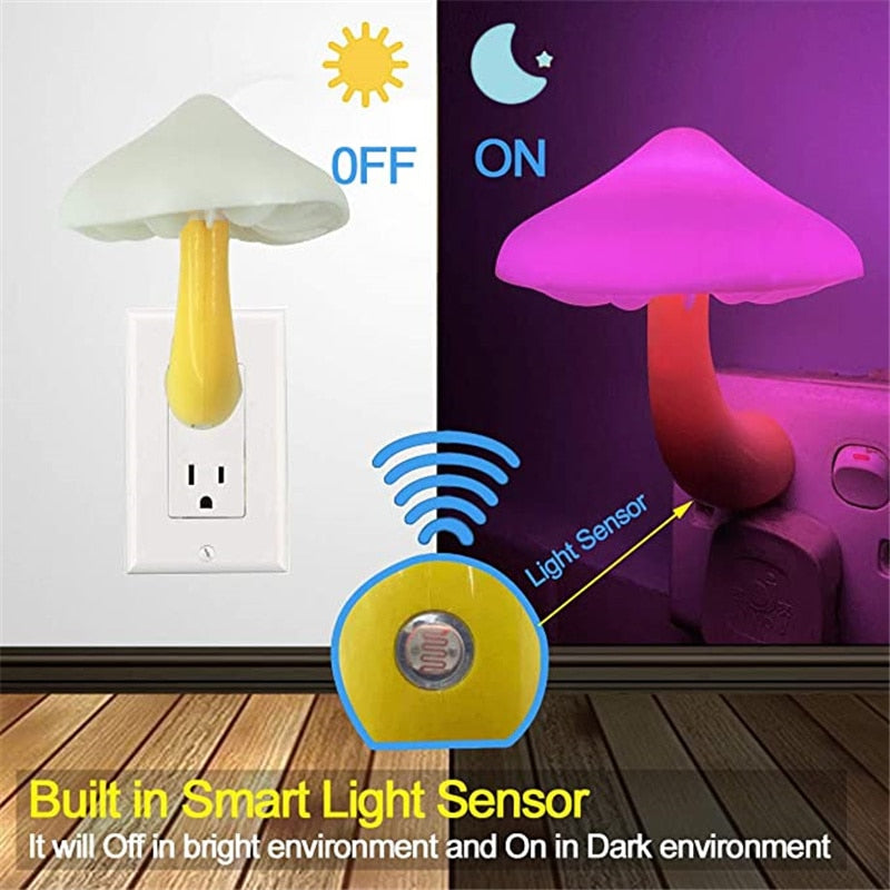 LED Night Lights Mushroom Shape Automatic Sensor Toilet Bedroom Decor Wall Lamps Light-control Sensor Bedroom Light - Jack of All Trends