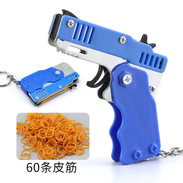 Shooting Pistol rubber band gun Chain Key 1PCS Kid Tools Funny Party keychain gun metal gun 60 rubber bands gift boyfriend Mini - Jack of All Trends