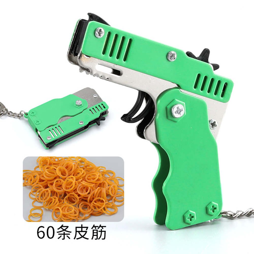 Shooting Pistol rubber band gun Chain Key 1PCS Kid Tools Funny Party keychain gun metal gun 60 rubber bands gift boyfriend Mini - Jack of All Trends